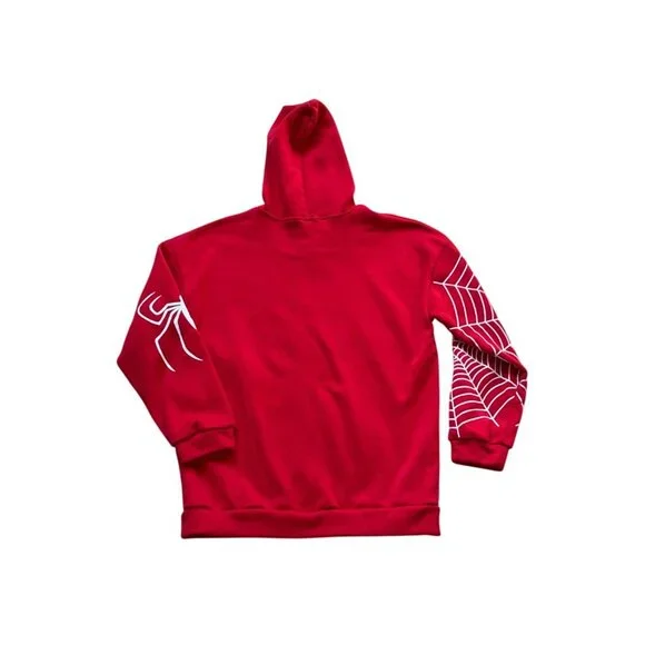 Red Spider Web Zip Up Hoodie Graphic Print Polyester Blend - Picture 2 of 5